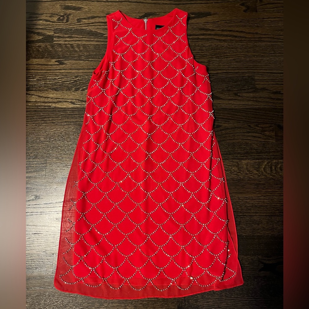 Red Sleeveless Dress with Silver Beading